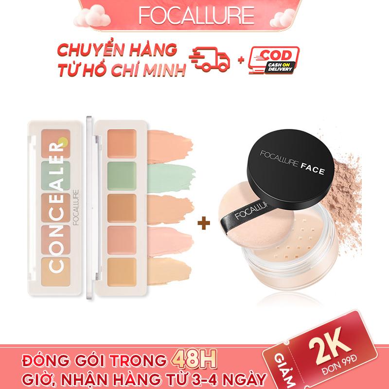 FOCALLURE Bộ Kem Che Khuyết Điểm Kiểm Soát Dầu Gồm Bảng Màu Che Khuyết Điểm Năm Màu + Phấn Lỏng