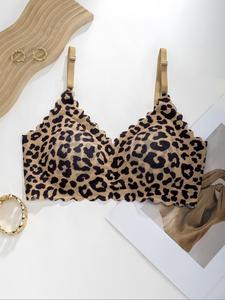 Women's Leopard Print Wireless Bra, Breathable Comfortable Bra, Women's Lingerie for Summer