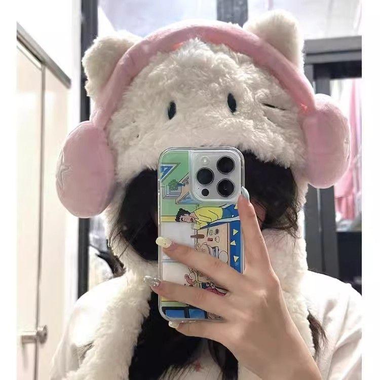 Product Introduction of Mũ Mèo, Tai Nghe Và Khăn Quàng Cổ Tích Hợp, Nữ Mùa Thu Và Mùa Đông, Hello Kitty Nhồi Bông Dễ Thương Và Dễ Phối Đồ, Chu Vi Đầu Lớn, Lót Lông Cừu Mùa Đông, Dày Dặn 6