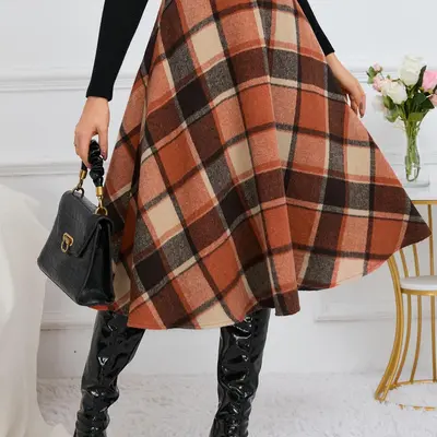 Knee length plaid winter wool skirt 4642-1 Knee length plaid winter wool skirt 4642-1