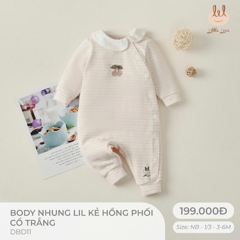 Bộ body nhung Lil kẻ phối hồng cổ trắng dành cho bé Lil Little Love DBD11