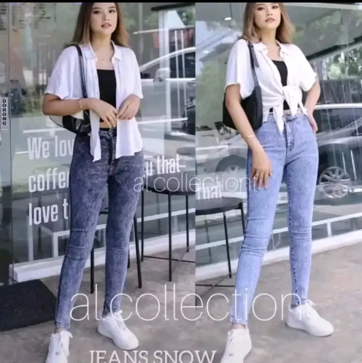 Andara Highwaist Celana  Skinny  Panjang Jeans  Soft Denim Cewek Pensil Wanita  Hitam SnowStreet Slim feet Slim