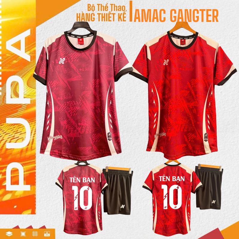 Bộ Quần Áo Bóng Đá Không Logo Gangter - Màu Đỏ Đậm/Bã Trầu, Vải Mè Cao Cấp Cho Nam Nữ, Có In Tên Unisex Sport Top Quần