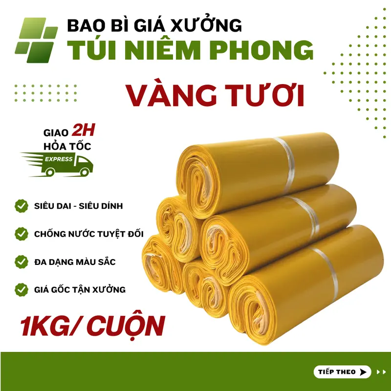 Túi Niêm Phong Màu Vàng Tươi Nhiều size, Chống Nước Tự Dính Siêu Dai Siêu Rẻ - Bao Bì Giá Xưởng 0