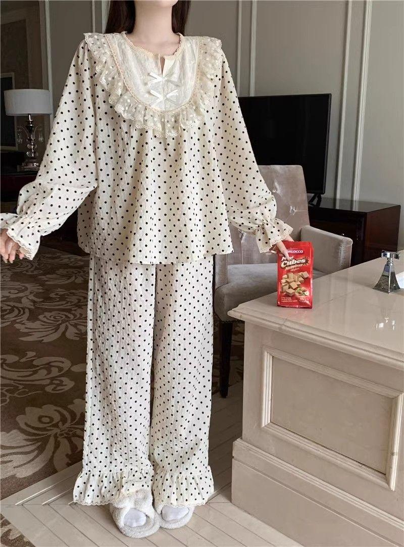 Product Introduction of Bộ Đồ Ngủ, Thiết Kế Ren Và Chấm Bi Ngọt Ngào Dành Cho Nữ, Áo Dài Tay, Quần Dài, Phong Cách Công Chúa, Hàng Mới Về Cho Mùa Xuân Và Mùa Thu Năm 2024 14