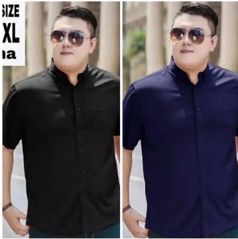 PAKET 2 PCS super hemat kemeja Pria Polos Jumbo XXL sampai XXXL Casual atau Formal Katun V-Neck lengan pendek 2