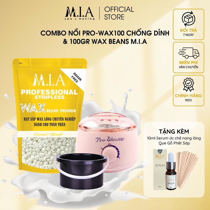 Tặng serum + que gỗ Combo 100gr sáp wax lông và nồi chống dính pro wax 100 MIA WAXING tặng 10ml serum hỗ trợ ức chế nang. lông wax nách tay chân wax bikini wax râu