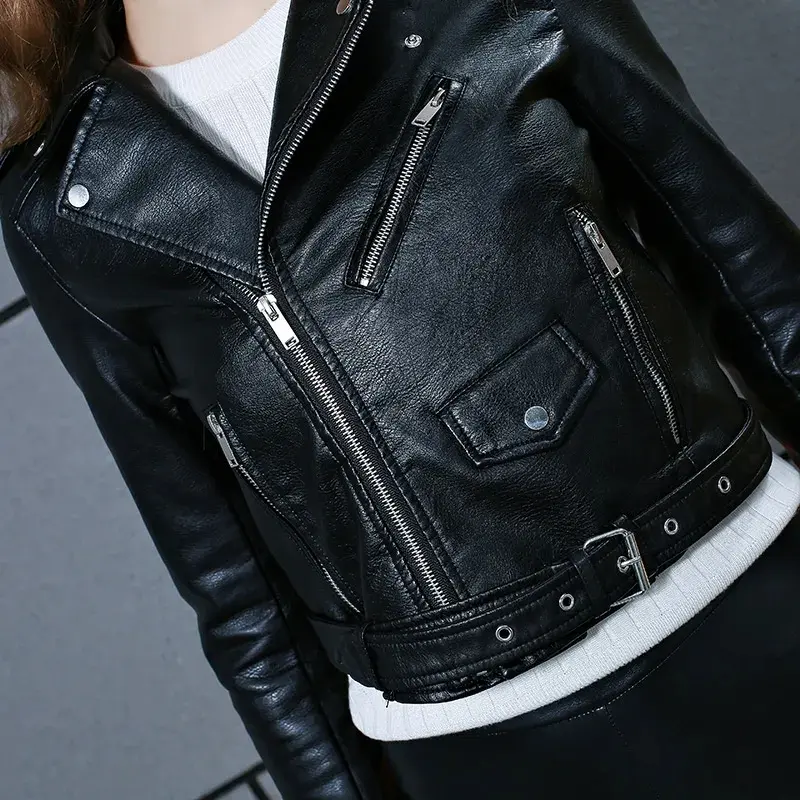 AL-Leather Jaket Wanita Black Pink OOTD Premium Leather Exclusive M/L/XL/XXL Top Lembut Crop Casual Atasan Blazer 4