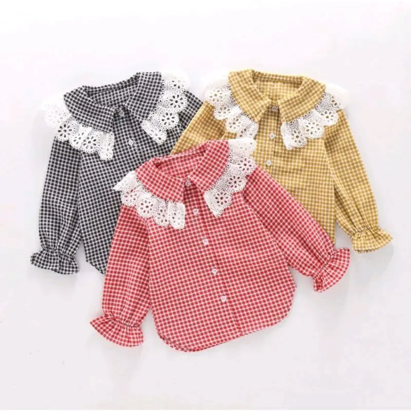 6-10th kemeja anak cewek / kemeja panjang import / kemeja renda anak import