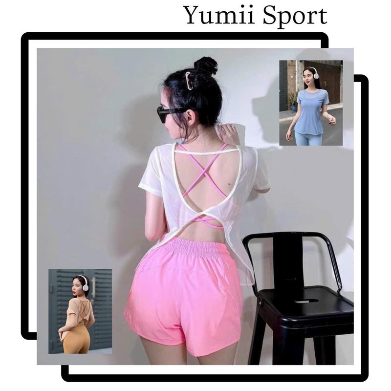 Áo Tanktop Thể Thao Tập Gym Chạy Bộ Nữ Yumiisport Tay Ngắn Hở Lưng Form Rộng Vải Lưới Mè Thoáng Khí Thấm Hút Nhanh Khô 0