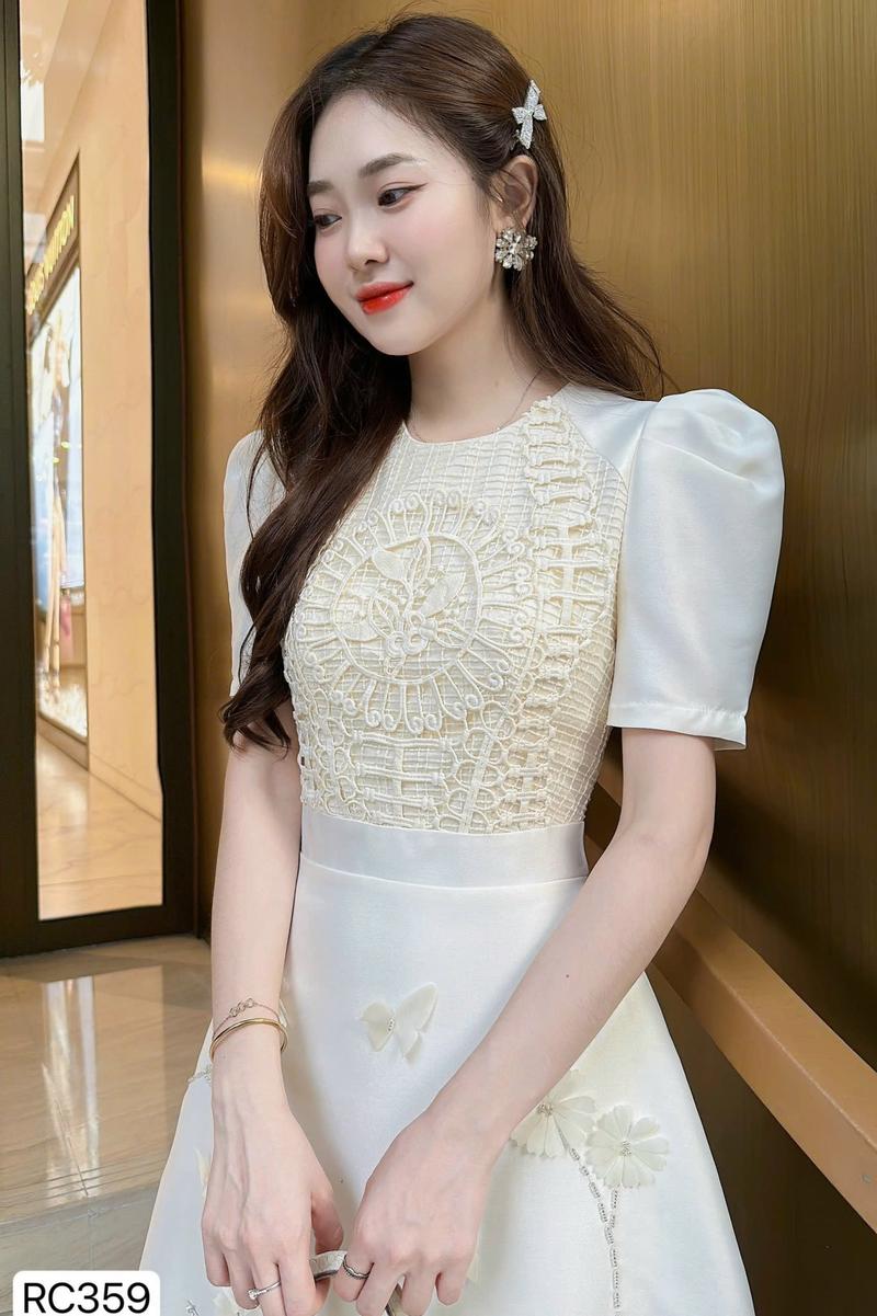 Product Introduction of RC359 VÁY ĐẦM DỰ TIỆC VÁY NỮ ĐẸP VÁY NÀNG THƠ TIỂU THƯ THANH LỊCH CÔNG SỞ Women Kem 7
