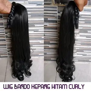 Wig Bando Kepang Rambut Panjang Curly Ikal Bergelombang Warna Hitam Natural