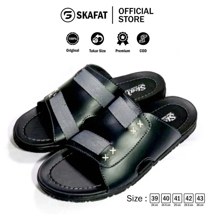 SKAFAT PROMO 12.12 Birthday Sale Sandal slop Pria KULIT terlaris cowok selop slip on murah free box
