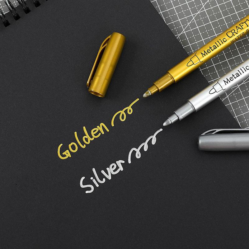 Brush Metallic Marker Pens Gold Silver Color Permanent Art Marker For Manga Crafts Scrapbooking School Stationery Supplies #462008 6