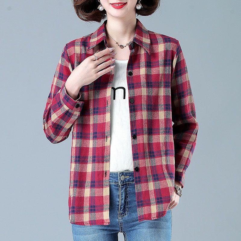 Áo Sơ Mi Kẻ Sọc, Thời Trang, Dành Cho Phụ Nữ, Áo Dài Tay Áo, Áo Mỏng, Dáng Rộng Vừa Vặn, Chống Nắng, Thích Hợp Cho Mùa Xuân Và Mùa Hè, Lý Tưởng Cho Các Bà Mẹ Top Women Shirt Cổ Tròn 8