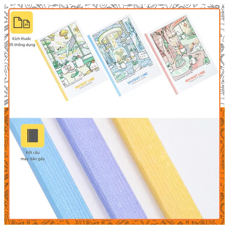 Vở Kẻ Ngang Tili Klong MS 208 Vở B5 May Dán Gáy 200 Trang 100gsm Ruột InviDot Line Cho Học Sinh 7