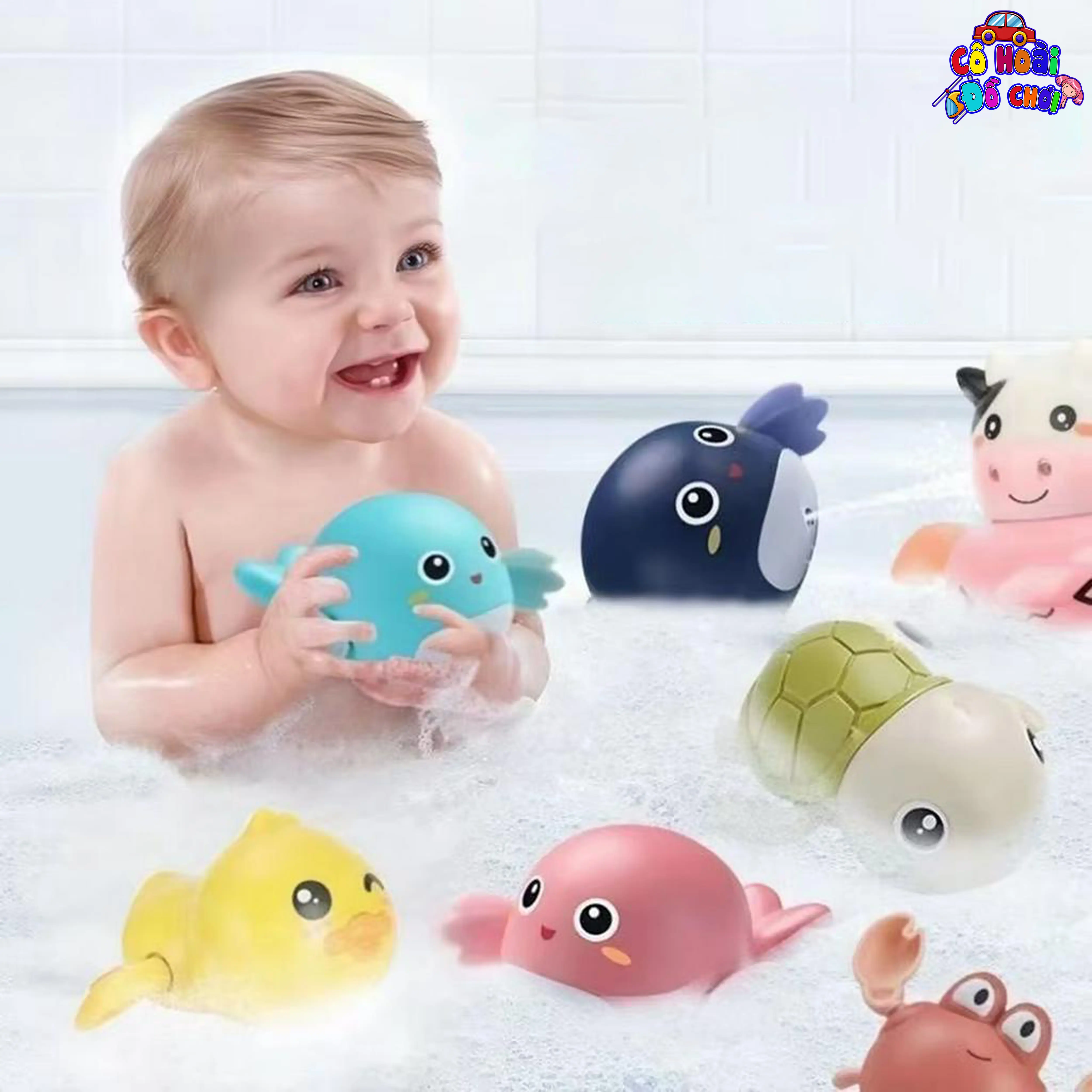 Cá heo, vịt chạy cót bơi lội dưới nước cho bé