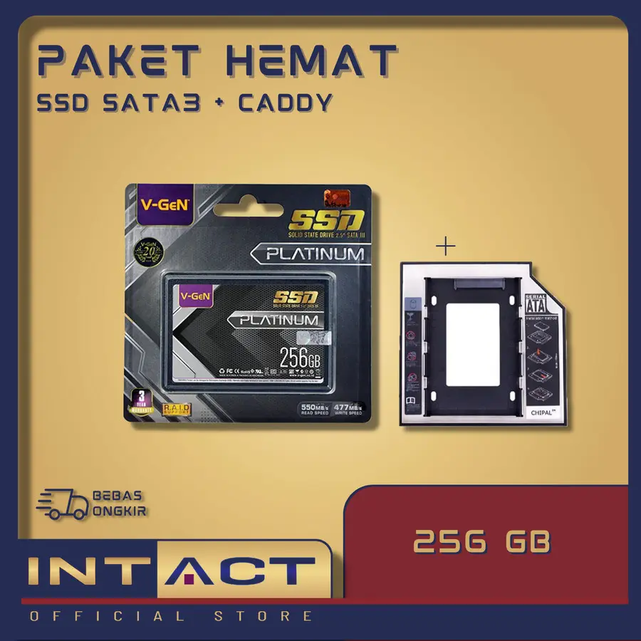 SSD V-GeN Platinum Rescue 256GB + HDD Caddy 12.7 mm/9.5 mm DVD Slot to HDD Slot