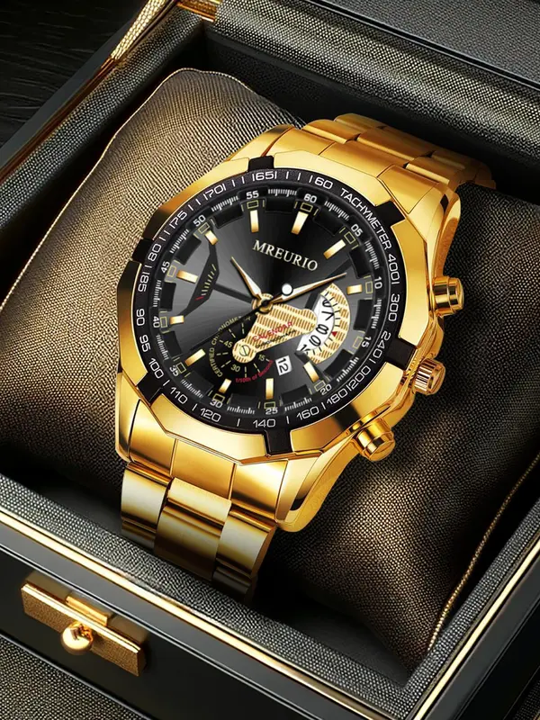 Men's Business Fashion Round Dial Quartz Watch, Fashion Watch for Party, Daily Clothing Decor, Trendy All-match & Exquisite Watch for Birthday Gift with Box 3