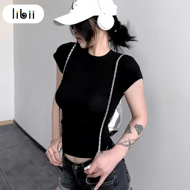 Áo thun body nữ ngắn tay cổ tròn LIBII Áo nữ dáng ôm thiết kế đơn giãn chất vải mềm mại co giãn C30 3