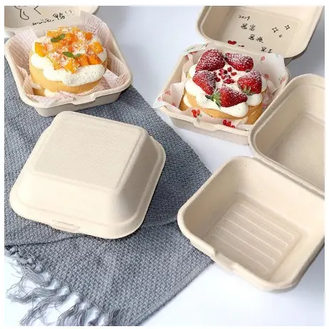 (Lẻ 10c) Hộp Bã Mía vuông đựng Bánh bento, bánh kem & Hamburger 2