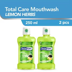 Total Care Mouthwash Lemon Herbs 250ml (2pcs) - Obat Kumur Antiseptik Rasa Lemon Segar Halal Tanpa Alkohol isi 2 (Exp : 05.2028)