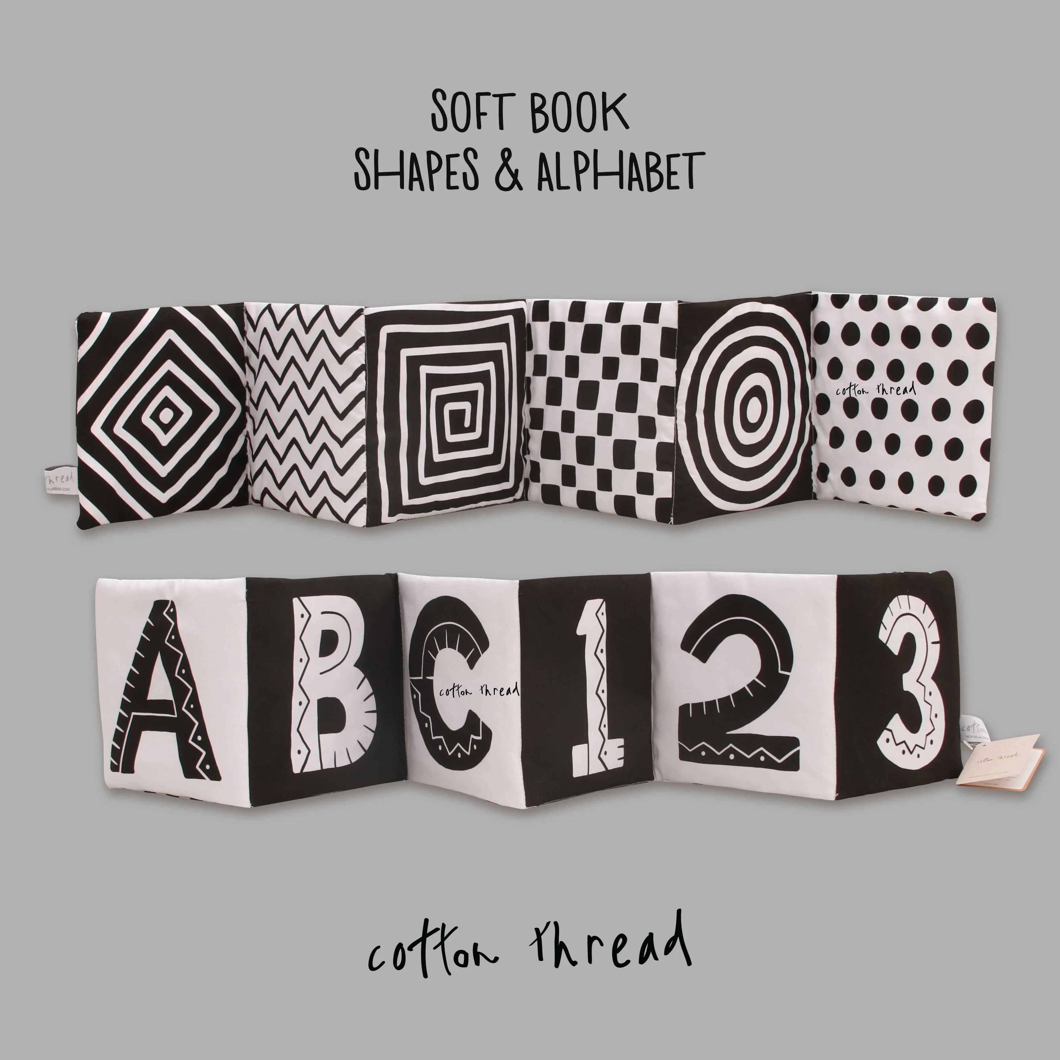 Soft Book - Shapes and Alphabet ( Stage 1) - Cotton Thread buku bayi 0 sampai 6 bulan