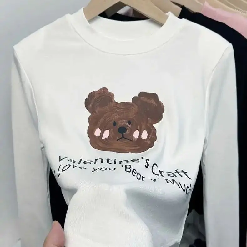Áo Lớp Nền Cotton Nguyên Chất, Phong Cách Hàn Quốc, Phong Cách Phương Tây, Phổ Biến, In Hình Gấu, Thích Hợp Cho Bé Gái, Áo Phông Lớp Nền 2