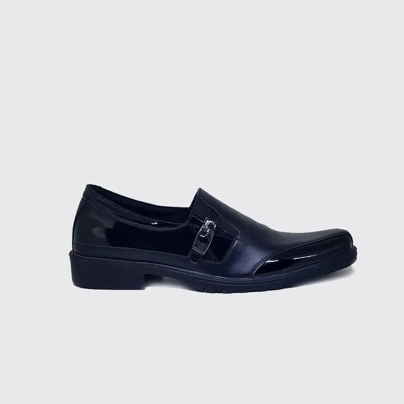 big size sepatu kerja pria pantofel kulit slip on cowok formal dinas Hitam Hitam Shoes 3