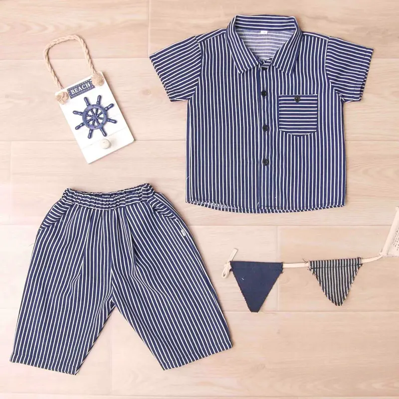 DhadomKids - SETELAN KEMEJA CELANA 7/8 SALUR ANAK LAKI LAKI & PEREMPUAN ( UNISEX) USIA 1-6 TAHUN (SALUR HITAM) 2