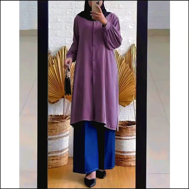 Tunik Crinkle airflow Lengan Panjang - Busui dan Wudhu Friendly Atasan Terbaru Wanita Muslimah Moderen - Kanaya Tunik Panjang Kancing Nyaman Lembut Kain 3