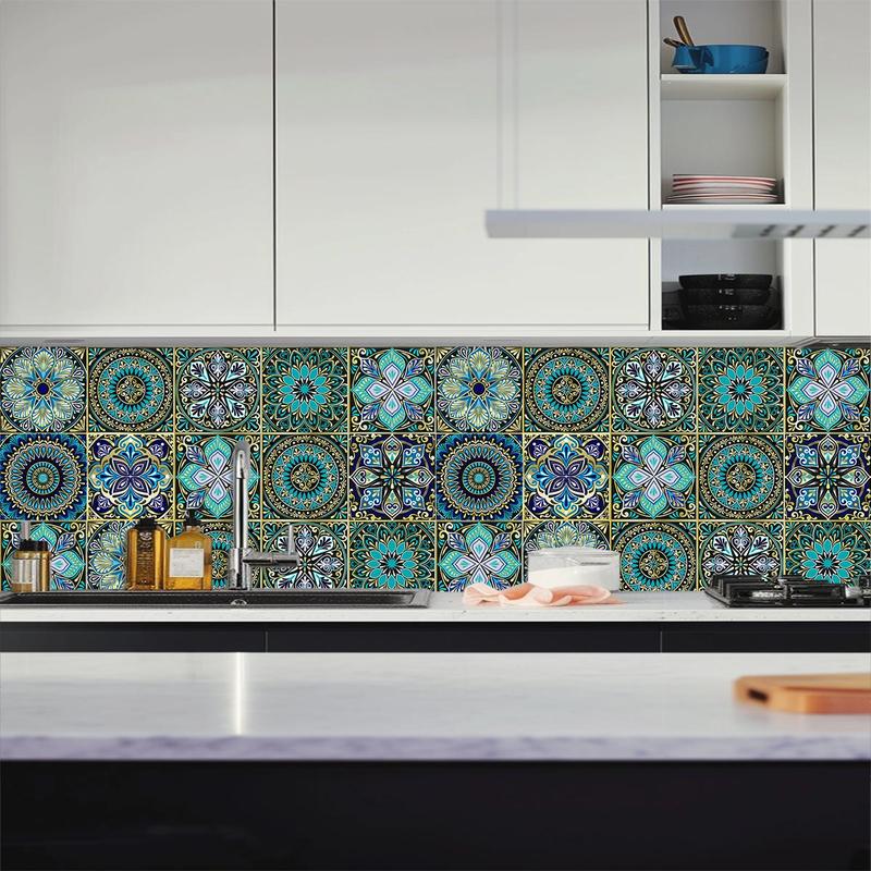 Mandala Pattern Tile Sticker, 30pcs/set Boho Style Tile Sticker, Decorative Sticker for Home Kitchen & Living Room, Boho Home, Decoration 5