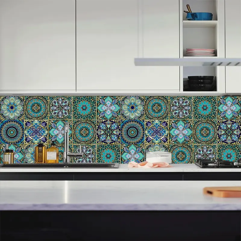 Mandala Pattern Tile Sticker, 30pcs/set Boho Style Tile Sticker, Decorative Sticker for Home Kitchen & Living Room, Boho Home, Decoration 5