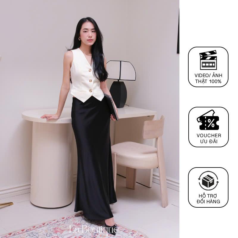 La Boutique - Chân váy lụa dài chất lụa vân gỗ cao cấp 2 lớp sang trọng