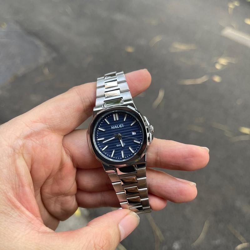 Đồng hồ nữ HALEI dáng PT kinh điển, mặt vuông, thép không gỉ, lịch ngày tiện lợi