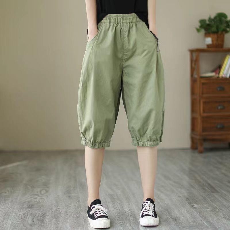 Quần Soóc Thường Ngày Mỏng Mùa Hè, Dành Cho Nữ, Dáng Rộng Vừa Vặn, Ngoại Cỡ, Cạp Cao, Quần Cropped Xén, Ống Rộng, Eo Co Giãn, Quần Harem, Quần Cropped Xén, Năm 2024 1