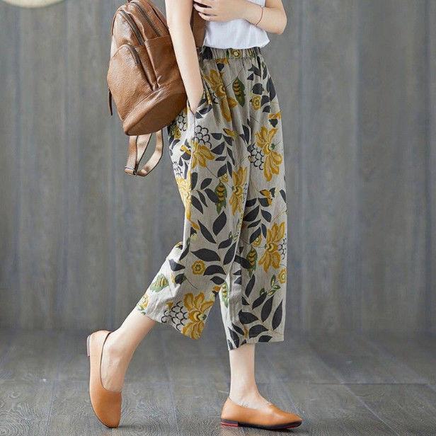 Quần Harem, Hàng Mới Về Với Chất Liệu Cotton, Mỏng Và Bó Sát, Quần Rộng Thùng Thình In Họa Tiết, Ngoại Cỡ, Quần Thường Ngày Vải Lanh Và Cotton, Dáng Rộng Vừa Vặn, Thích Hợp Cho Mẹ, Quần Cropped, [3595 Lặp Lại] quần  xanh  đen quần  ống  rộng  xám  tiêu 5