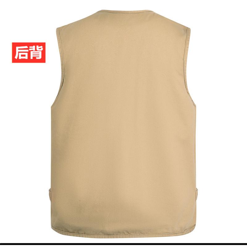 Product Introduction of Spring and Autumn Pure Cotton Men's Vest Middle-Aged and Elderly Hurdle Vest Jacket Men's Dad Button with Buttons Multi-Pocket Vest Menswear Tops Lingerie Gilet Waistcoat Beige Plain Human Tropical 21