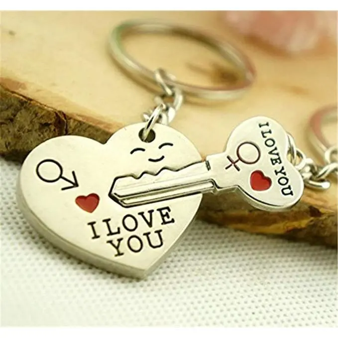 Lover His Her Heart Keychain Keyring for Couples-Cupid Arrow & I Love You Heart & Key Valentine's Day Gift