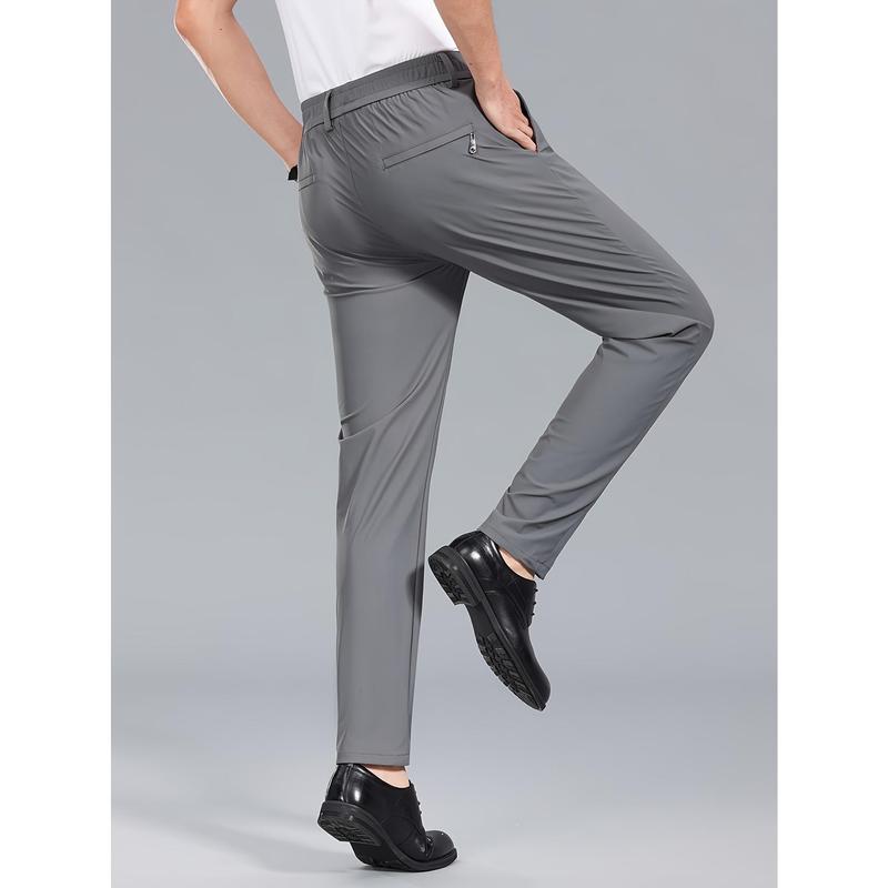 Men'S Stylish Summer Business Casual Pants - High Stretch, Thin Ice- Straight Leg Trousers with Button Detail, Black, Perfect for Office & Formal Events, Work Pant 3