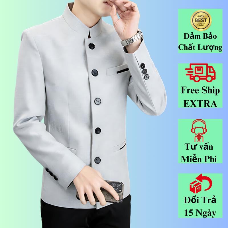 Áo vest nam cổ tàu chất liệu cao cấp dày dặn ko nhăn không nhàu N56