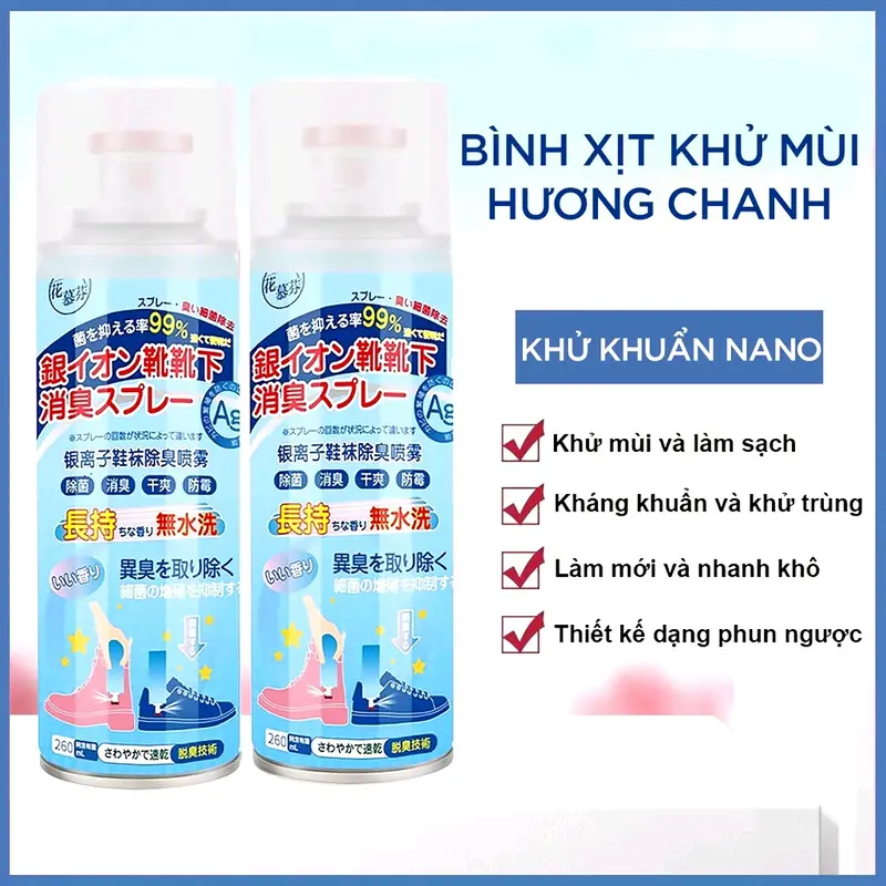 [ Combo 5 ] chai Xịt Khử Mùi Giày Dép NaNo Bạc, Xịt Khử Mùi Hôi Chân Nano chai 260ml Nam bình  xịt xit  giay tinhdau hal 6