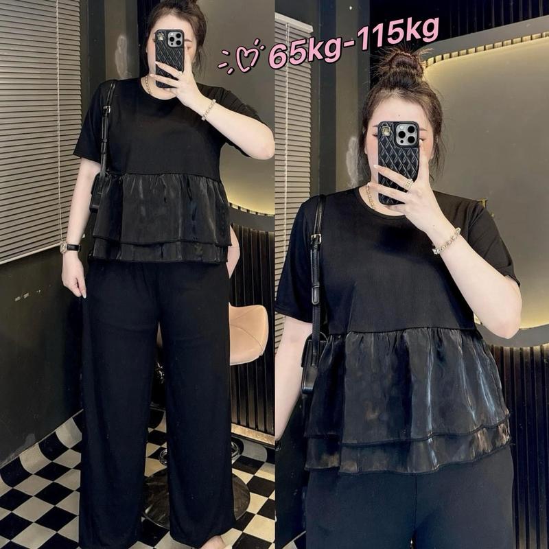 (Bigsize 65-120kg) Đồ bộ dài quần xuông rộng nữ 65-110kg ( hàng ceo cép) . Chất vải hịn hò. Đùi rộng . Đùi mặt mát . Bộ bigsize nữ . Bigsize 100kg áo set dothudong