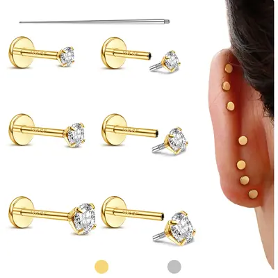 Cartilage Earrings For Women ORAZIO 6-Pack Hypoallergenic