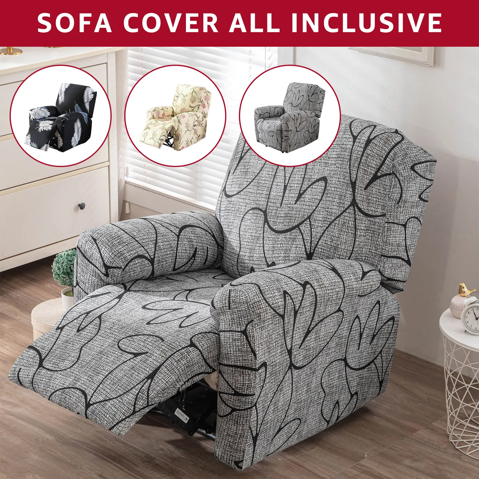 Recliner Slipcovers Flexible Furniture Protector Protective Stretching Printed Sofa Cover Anti Scratch Lazy Chair Covers Easy to Maintain Recliner Chair Cover for Living Room 88614