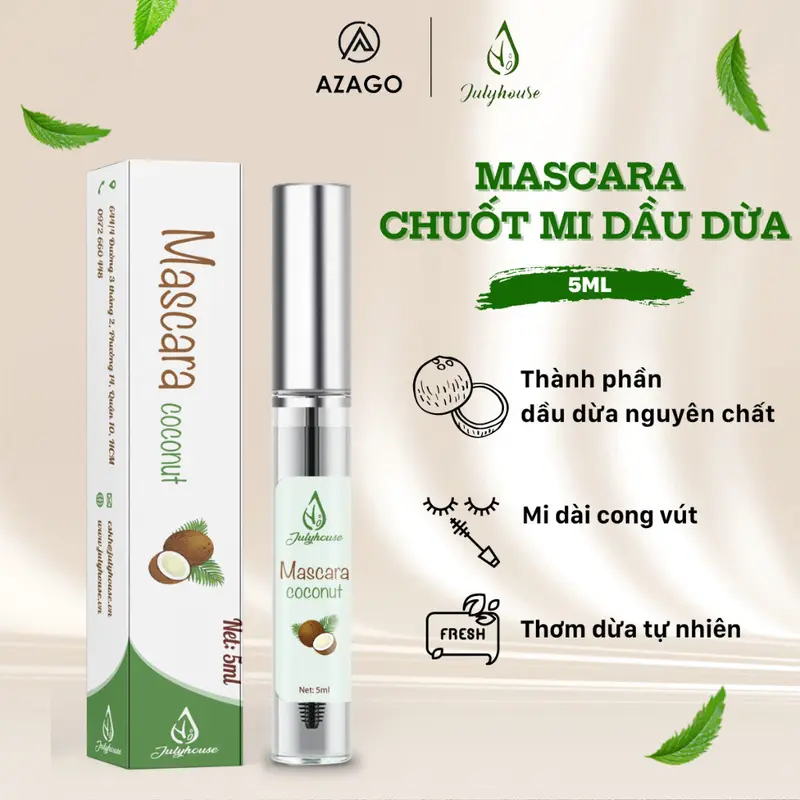 Mascara dưỡng mi giữ ẩm, dài mi từ dầu dừa nguyên chất 5ml JULYHOUSE - AZAGO 0