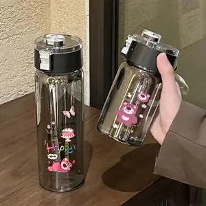 APHOME RESA Botol Minum Transparan Stylish Portable 550ml, Spill-proof, Tahan Panas, Ringan dengan Desain Lucu Beruang Strawberry