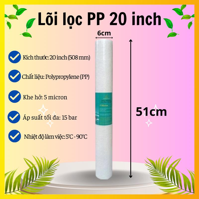 Lõi Lọc Thô PP 20 inch, Lõi Lọc Đầu Nguồn Cho Cốc Lọc 20 inch, Lọc Cho Gia Đình, Công Nghiệp