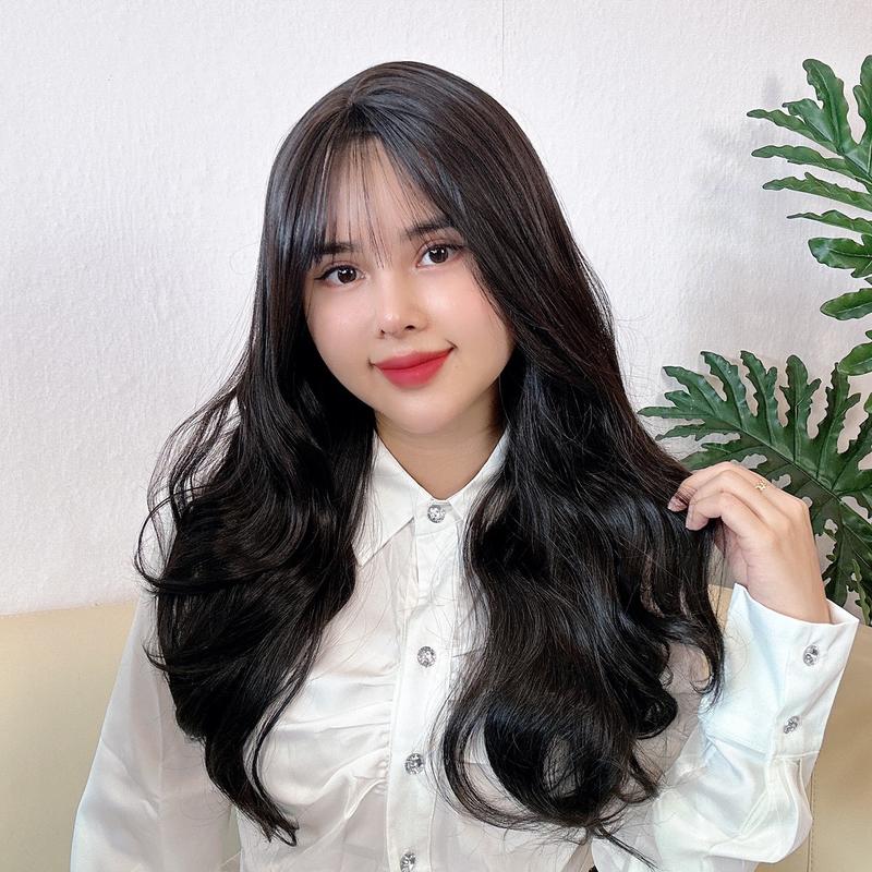 Tóc giả bộ nguyên đầu dành cho bạn gái dáng xoăn sóng dài 55cm giúp bạn gái tự tin, xinh đẹp hơn