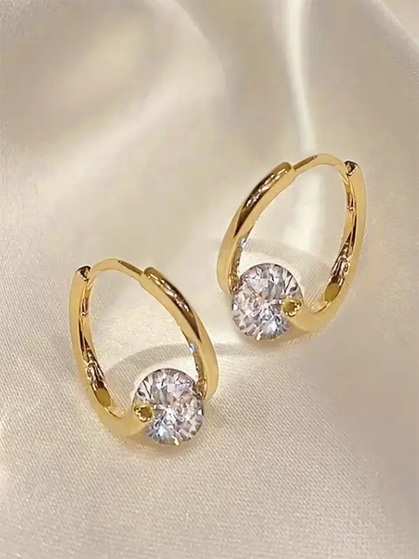 Elegant Artificial Zircon Decor Hoop Earrings, Fashionable Minimalist Hoop Earrings for Women & Girls, Trendy All-match & Exquisite Jewelry for Birthday Gift 2